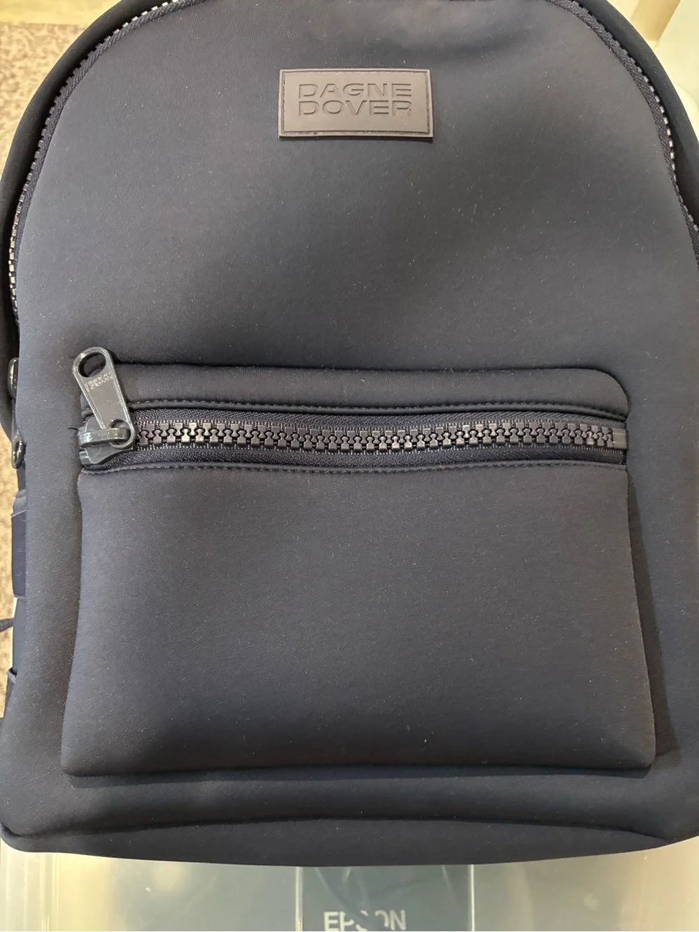 Dagne Dover Navy Neoprene Backpack with Front Zip Pocket- medium